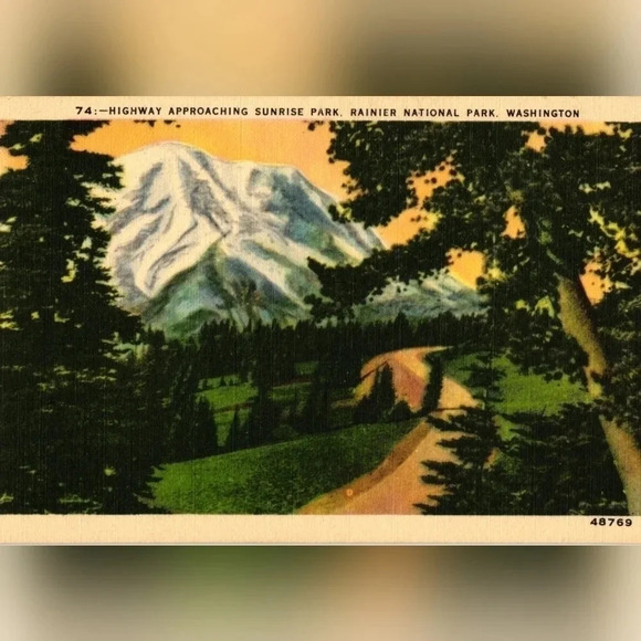 HIGHWAY APPROCHING SUNRISE PARK- Rainier, Washington- Vintage Postcard - Picture 1 of 2